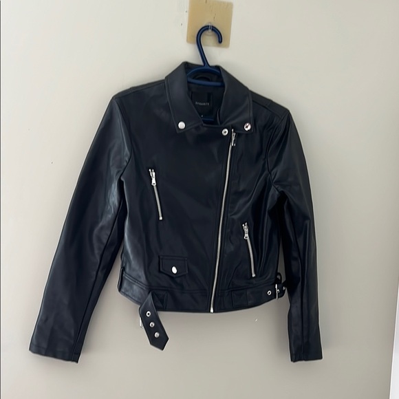 Dynamite Black Leather Jacket Asymmetrical Zipper Moto Style - Picture 1 of 5